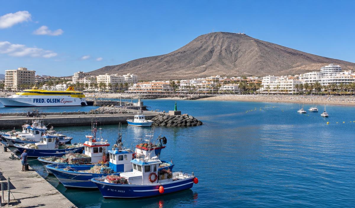 Los Cristianos harbour with fishing boats and ferry, Tenerife – guide to Los Cristianos cannabis clubs and local rules